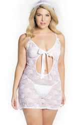 Camisola nupcial de encaje de 2 piezas con abertura frontal con lazo | Talla grande